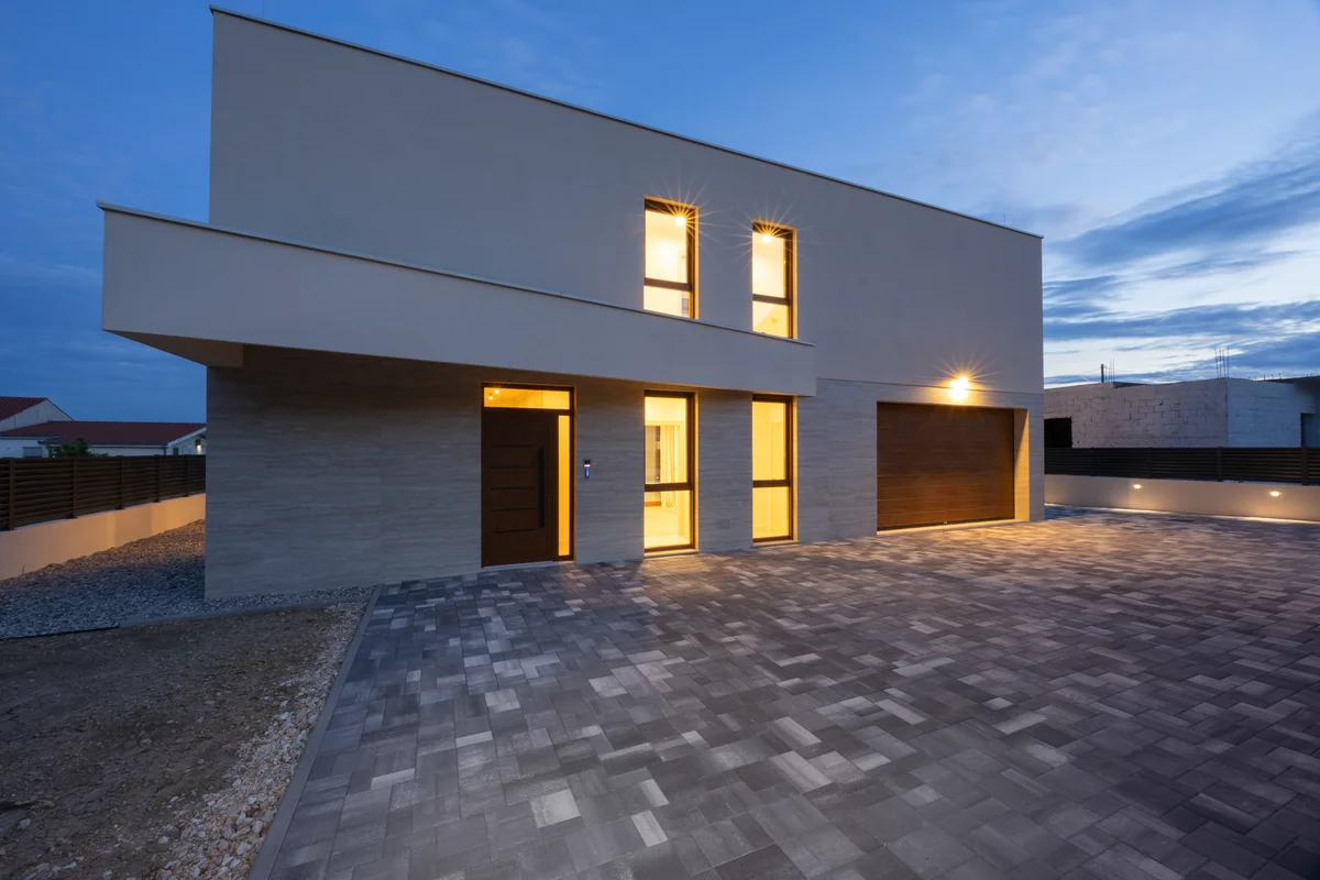 a house with a large glass front